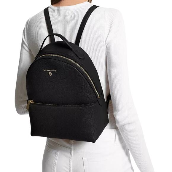 MICHAEL KORS VALERIE MEDIUM BACKPACK PEBBLED LEATHER BLACK - Picture 2 of 4